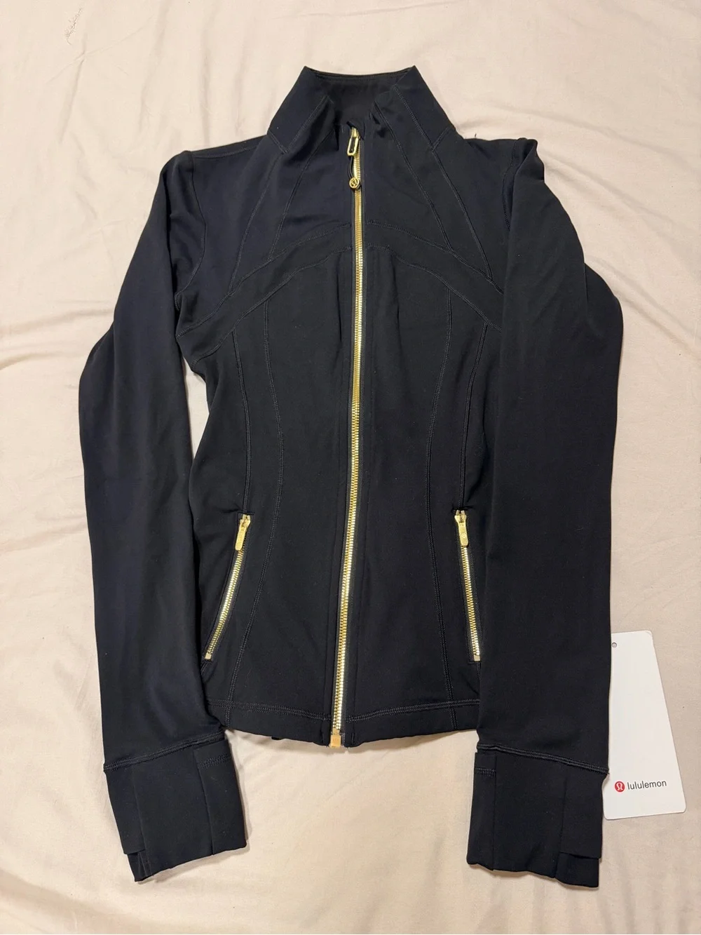 lululemon athletica Black Bomber Jacket with Gold Zippers